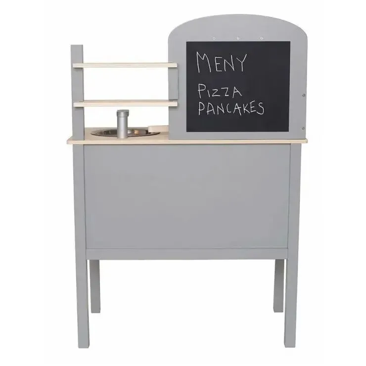 Drewniana kuchnia dla dziecka, w kolorze szarym